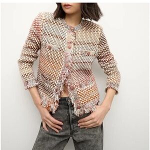 New with tags Veronica Beard  Seriyah Tweed Jacket with Fringe S